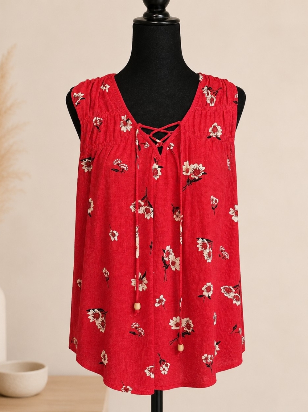 Maurices Red Floral Lace-Up Camisole